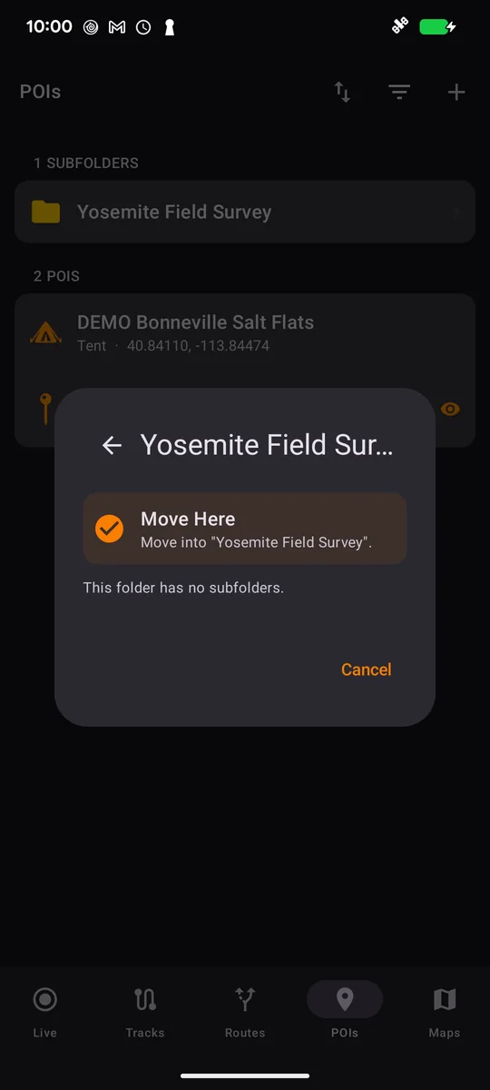 Moving the observation into the Yosemite Field Survey folder