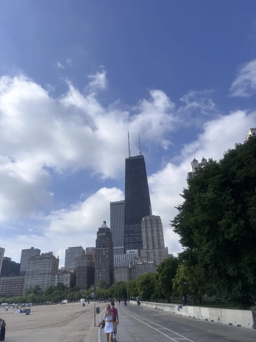 The John Hancock Center (875 North Michigan) above the Lakefront Trail and the beach