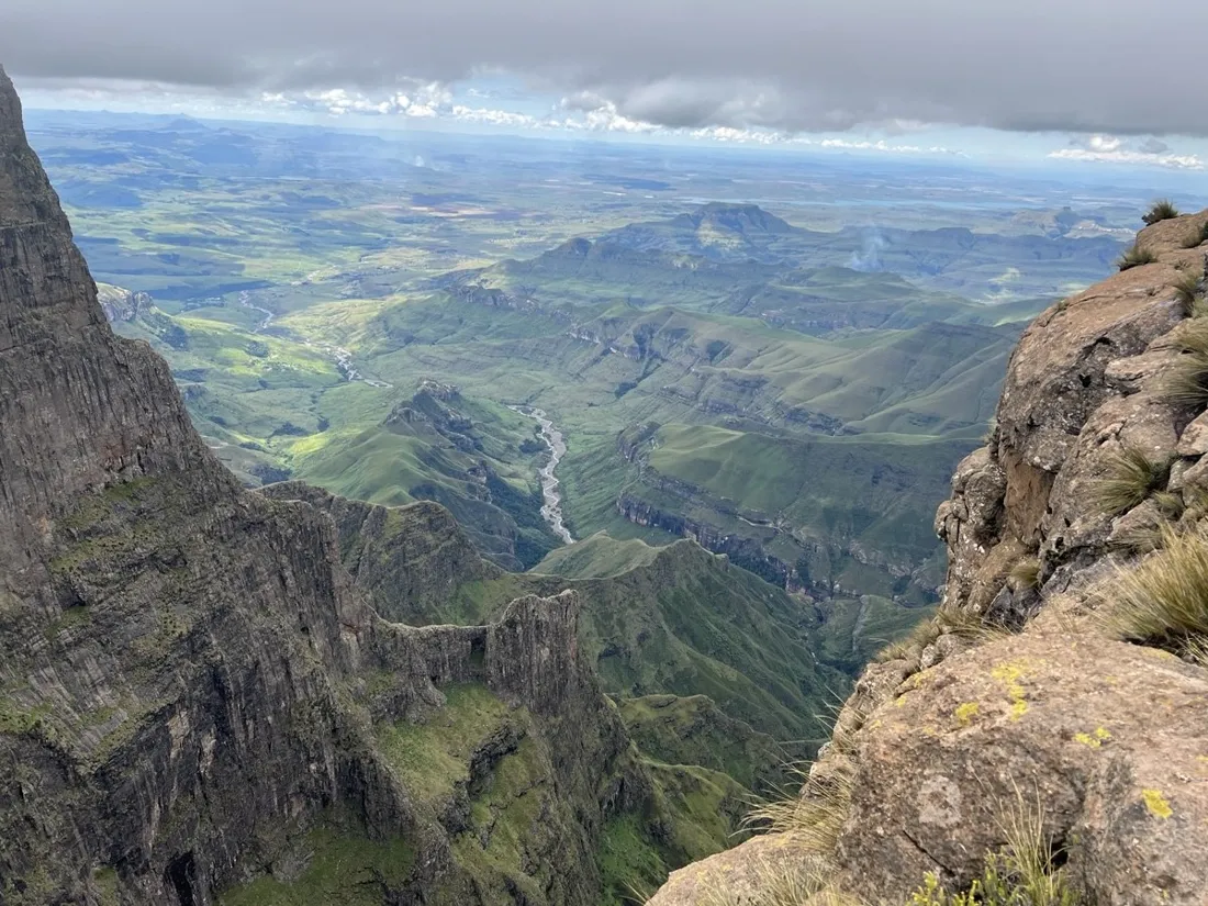 View down a green gorge from the Drakensberg escarpment