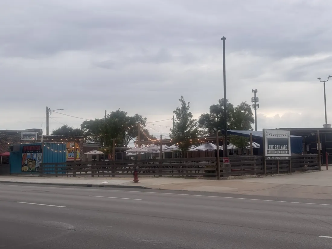 The Railyard outdoor venue along a quiet Springfield street on an overcast morning
