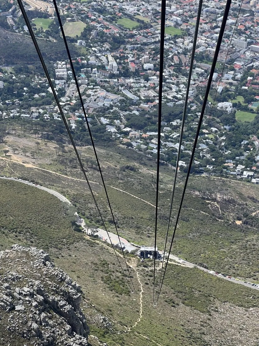 Looking down the cableway line from the Table Mountain plateau