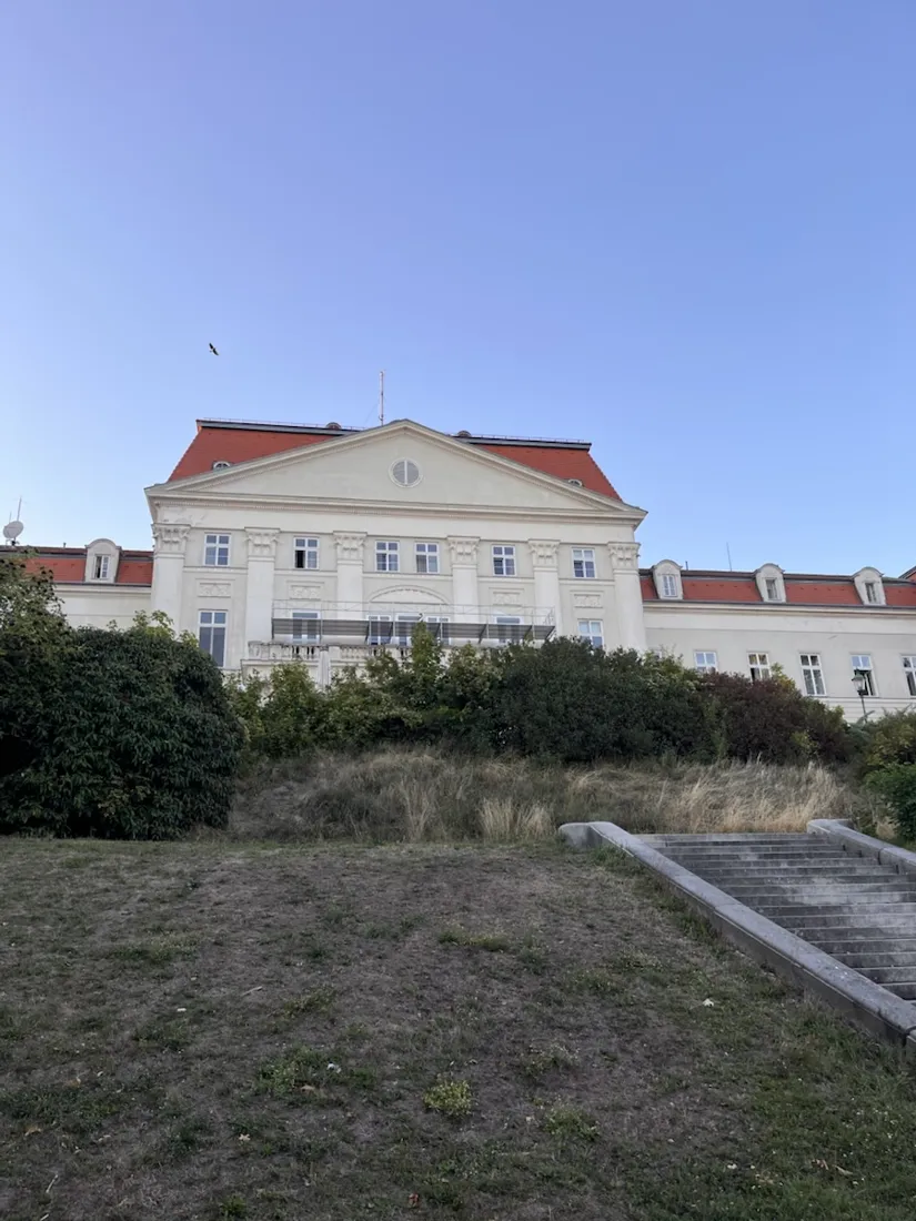 Schloss Wilhelminenberg from the meadow below — rebuilt 1903–1908 on an estate that goes back to Field Marshal Lacy