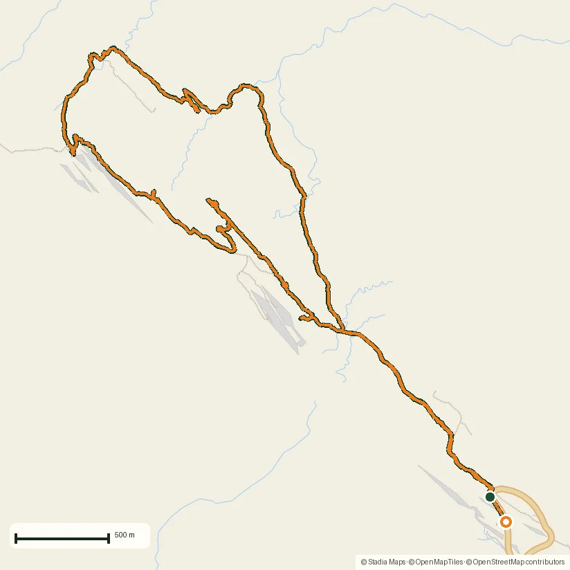 Route map of Double O Arch via Devils Garden: 12 km through Arches' fin country drawn from the recorded GPS points on an OpenStreetMap basemap