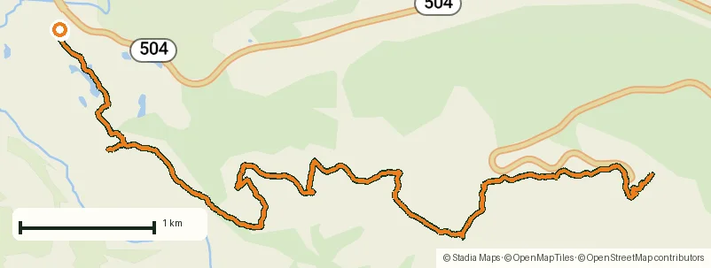 Route map of Mount St. Helens: 16 km through the blast zone to the viewpoints drawn from the recorded GPS points on an OpenStreetMap basemap